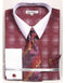 White Collared French Cuffed Burgundy ~ Wine ~ Maroon Color Woven Design Shirt With Tie/Hanky/Cufflink Set Men's Dress Shirt