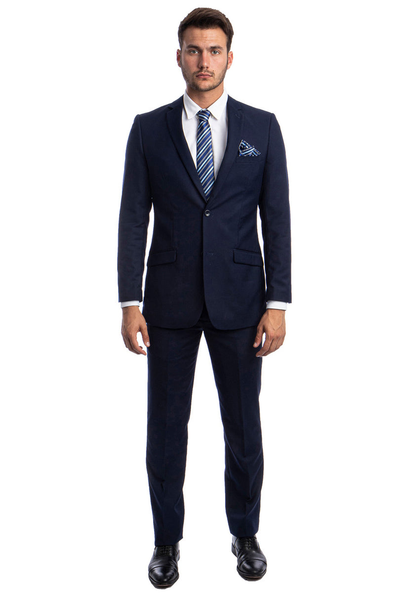 "Men's Navy Blue Business Suit - Two Button Hybrid Fit"