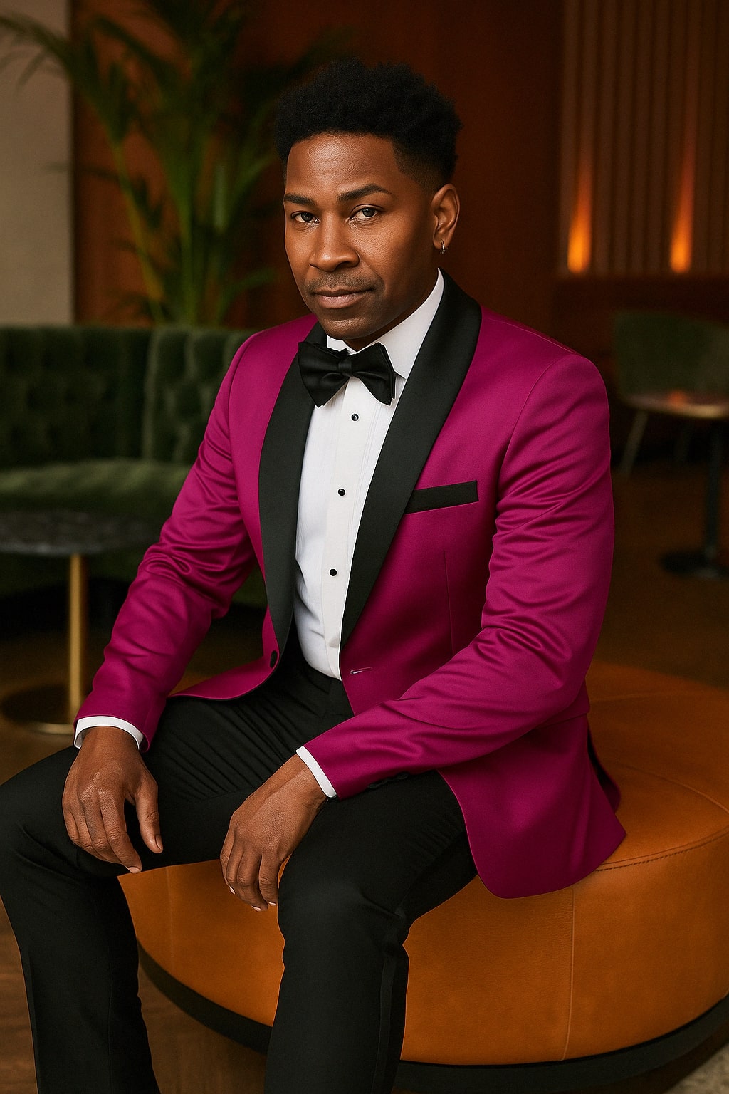 Mens Fuchsia Pink Satin Tuxedo Jacket with Black Peak Lapel – Bold Slim Fit Formal Suit - 34 Short or Extra Small