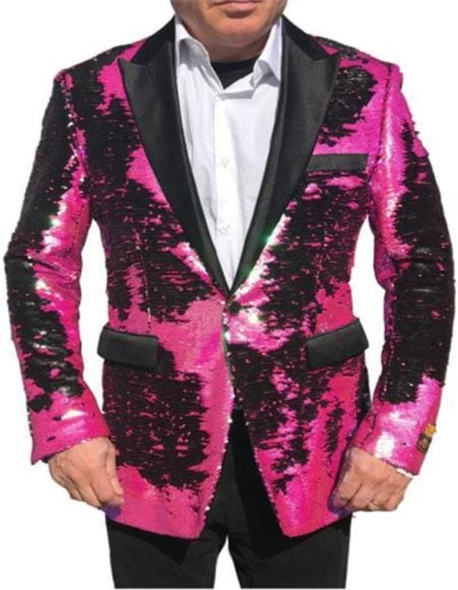 Christmas Blazer - New Year Holiday Tuxedo Dinner Jacket - Sequin Peak Lapel Fabric Shiny Perfect For Party - 36 Short