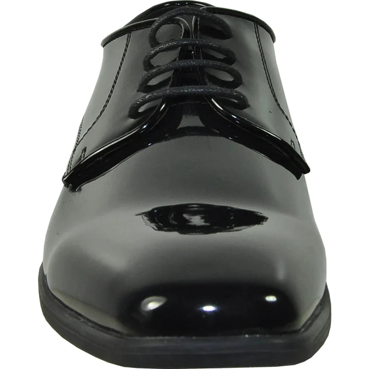 MENS SHINY PATENT PLAIN TOE DRESS SHOE IN BLACK - 6.5M