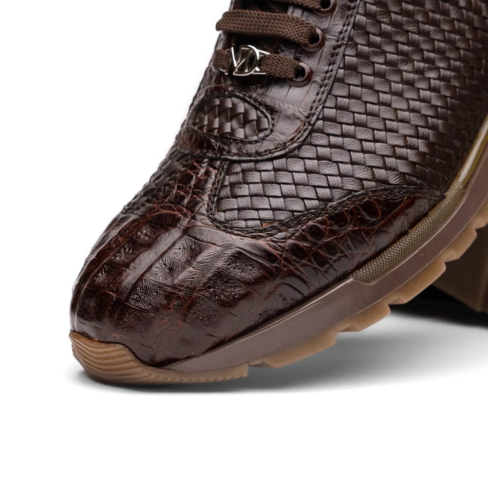 Marco Di Milano Roma Men's Shoes Brown Woven Calfskin / Genuine Caiman Crocodile Fashion Sneaker - 8