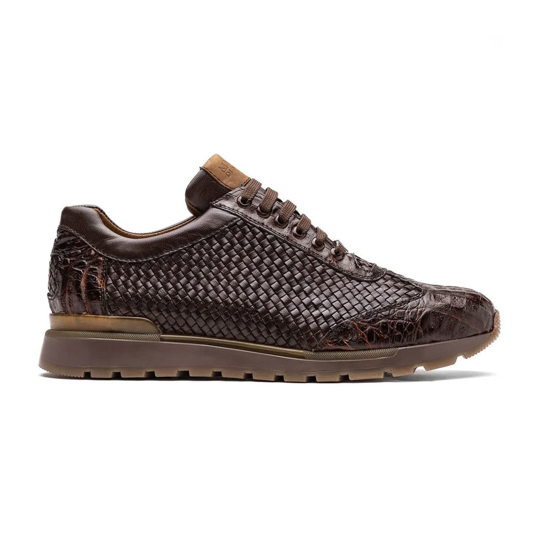 Marco Di Milano Roma Men's Shoes Brown Woven Calfskin / Genuine Caiman Crocodile Fashion Sneaker - 8