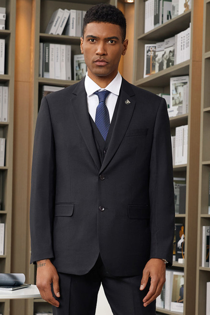 "Mens Stacy Adams Suit - Stacy Adams Suit Men's Fancy Two-Button Vested Suit - Midnight Black" - 34 Short