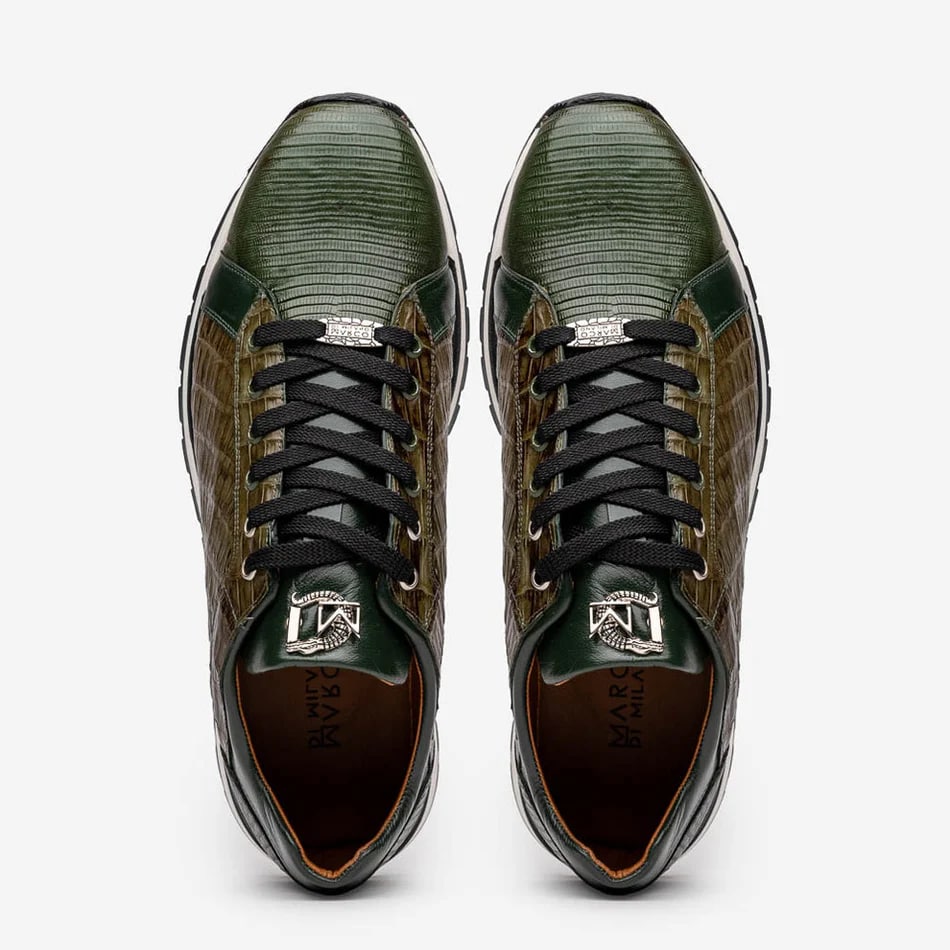 Marco Di Milano Portici Men's Shoes Green & Olive Exotic Lizard / Crocodile Casual Sneakers - 8