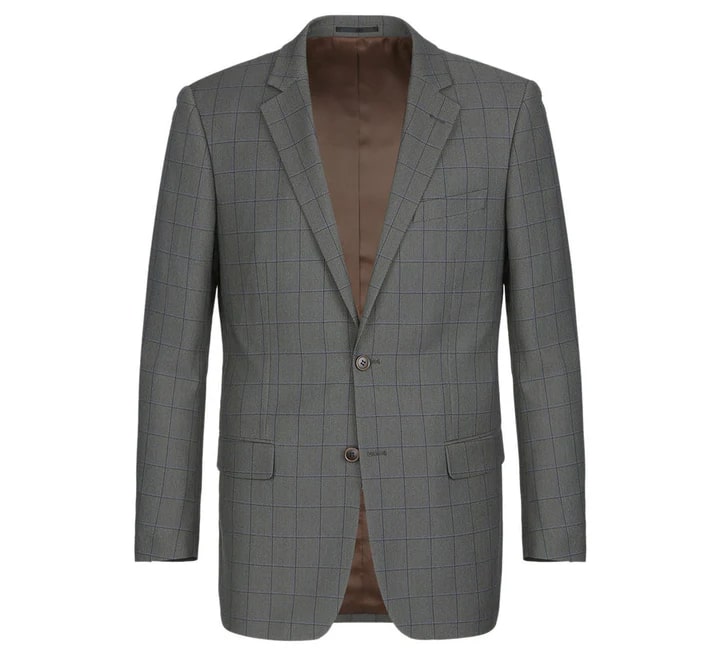 Cheap Priced Suit - Mens Two Button Slim Fit Two Piece Suit In Grey Windowpane Plaid - 38 Short Jacket+32 Waist Adjustable 28to34)(Height: 5 4 to5 7 )(Neck  15-16.5)S-M)