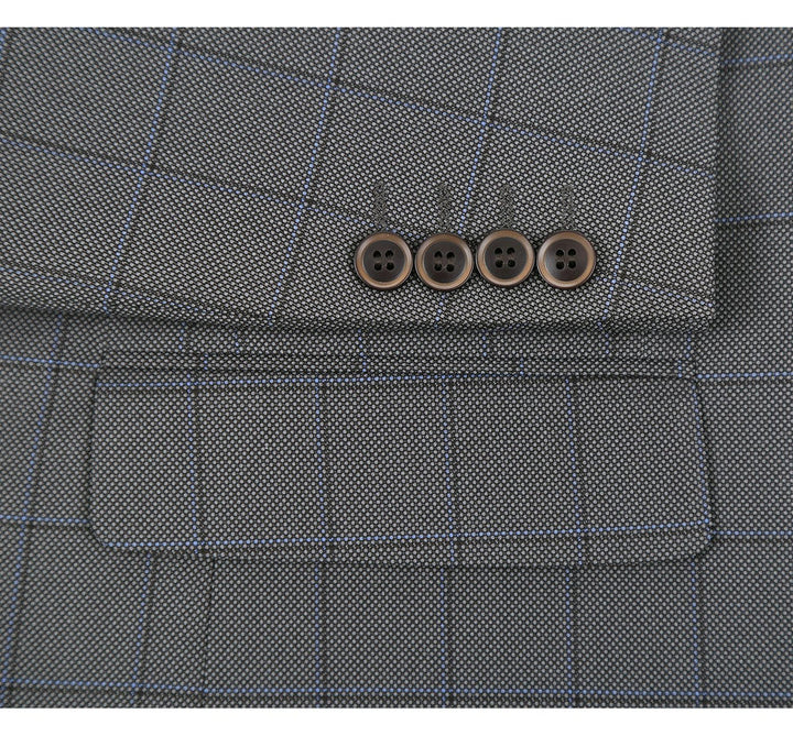 Cheap Priced Suit - Mens Two Button Slim Fit Two Piece Suit In Grey Windowpane Plaid - 38 Short Jacket+32 Waist Adjustable 28to34)(Height: 5 4 to5 7 )(Neck  15-16.5)S-M)