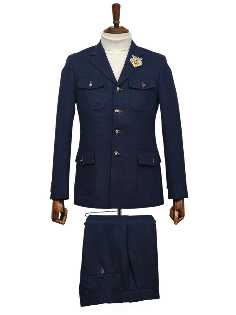 Mens Giovanni Testi 2 Piece Slim Fit Suit in Dark Blue β Classic 4 Button Notch Lapel Dress Suit