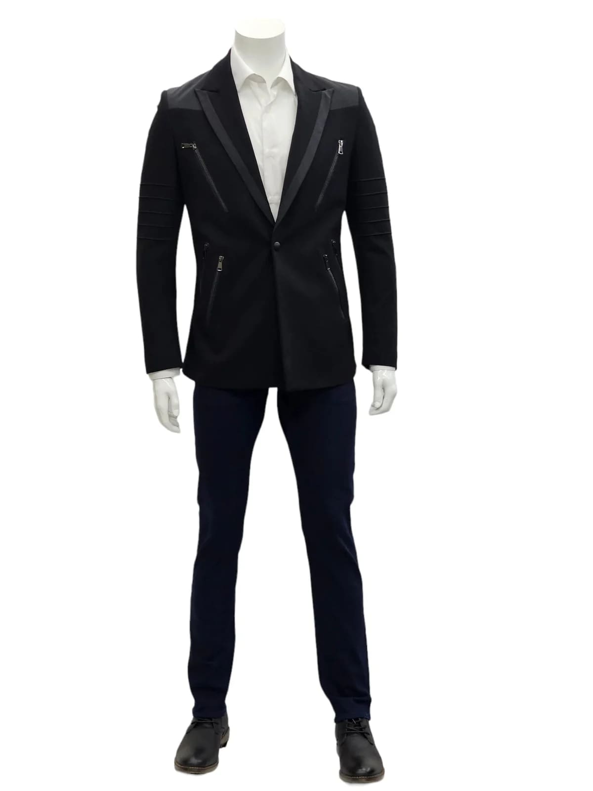 Mens Slim Fit One Button Notch Lapel Suit Black