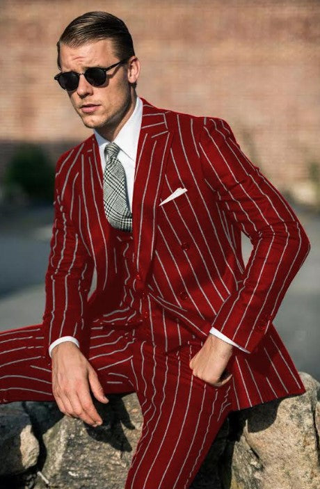 Red Pinstripe Suit - Gangster Suit - 1920's Suit - Coat Size 38