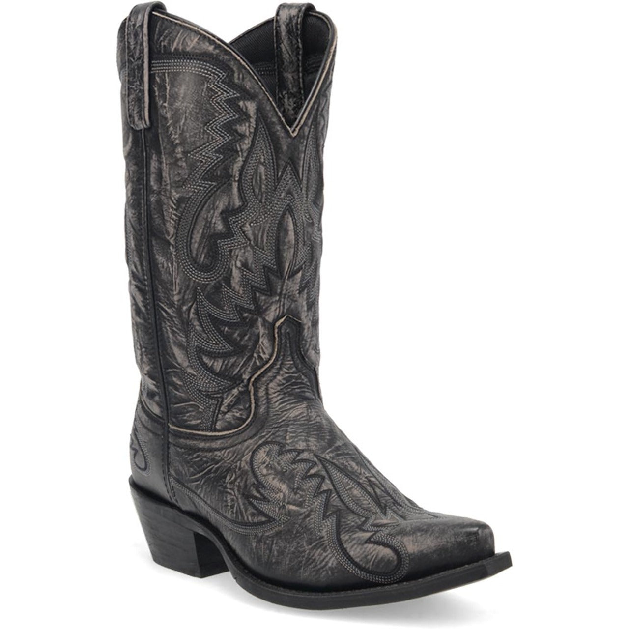 Laredo Garrett Black Distress Leather Snip Toe Boots for Men - 8D
