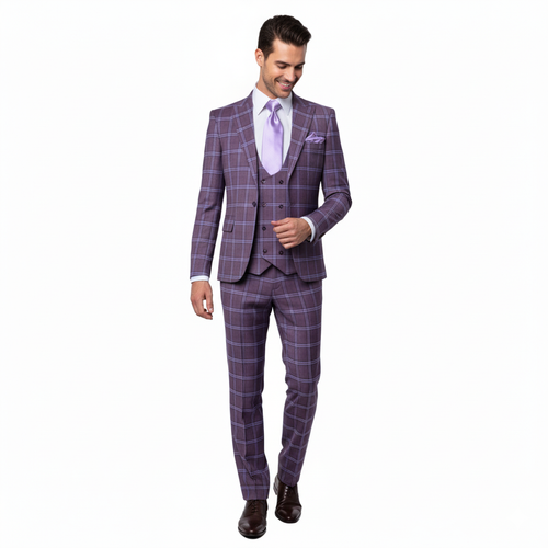 Rossi Man MAX RM1834 Slim Fit 3-Piece Suit β Elegant Purple Formalwear for Men