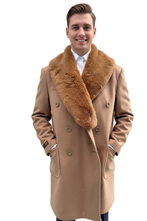 Mens Camel Color Peacoat - Mens Wool Camel Peacoat