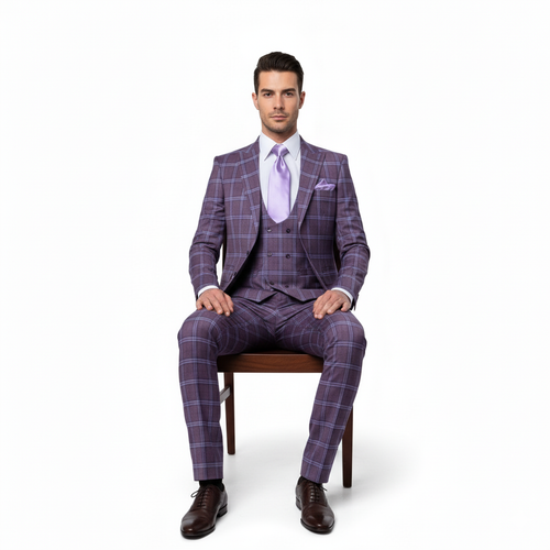 Rossi Man MAX RM1834 Slim Fit 3-Piece Suit β Elegant Purple Formalwear for Men
