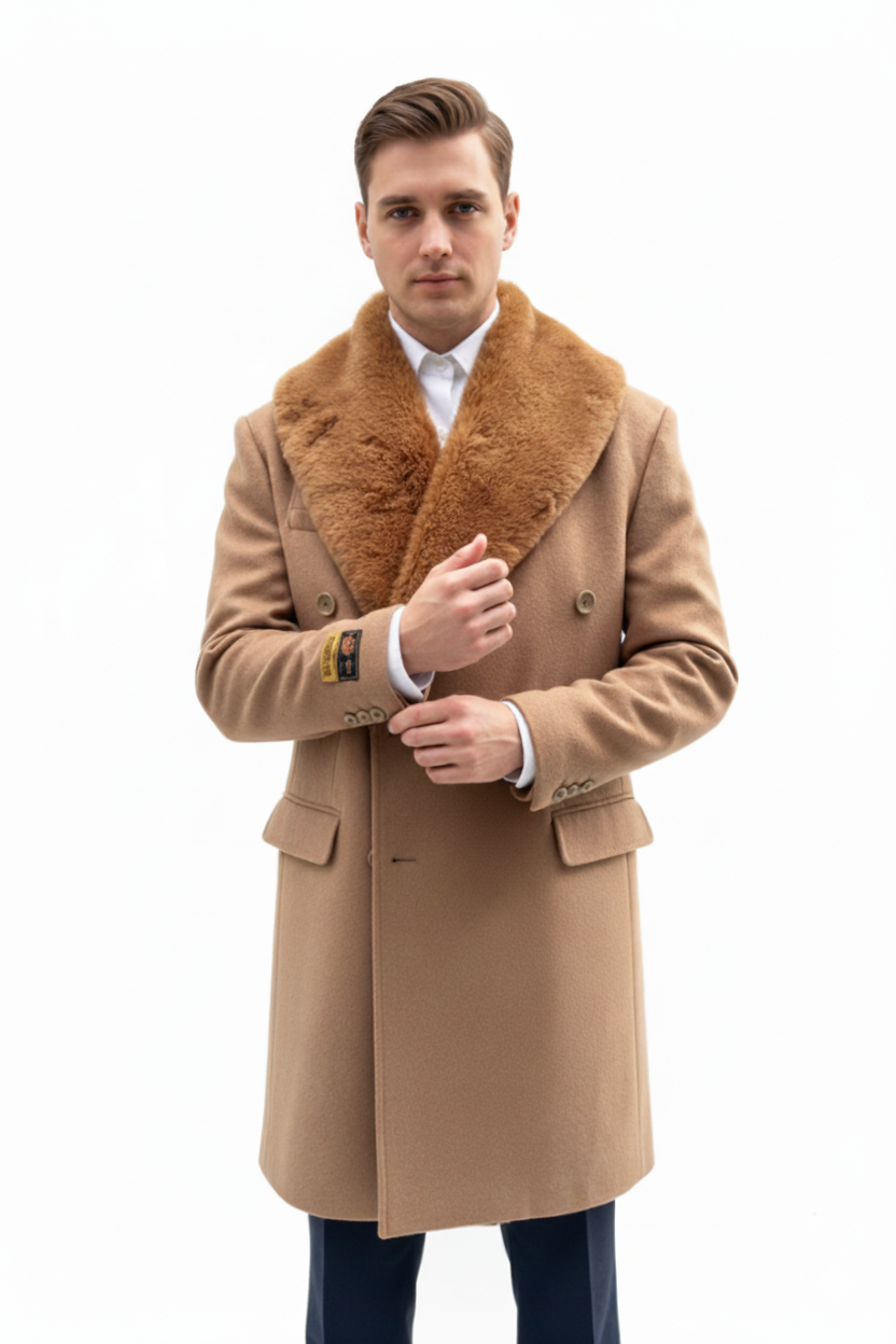 Mens Camel Color Peacoat - Mens Wool Camel Peacoat - Coat Size 38