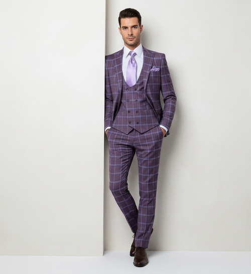 Rossi Man MAX RM1834 Slim Fit 3-Piece Suit β Elegant Purple Formalwear for Men