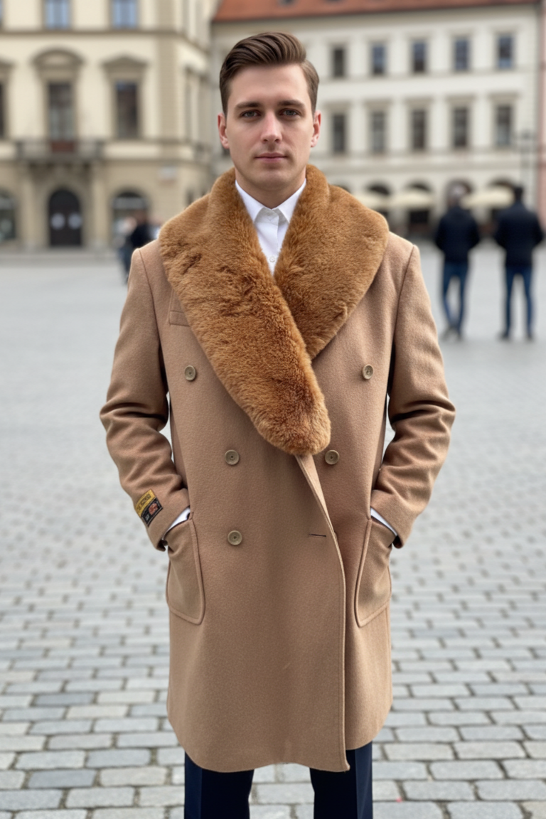 Mens Camel Color Peacoat - Mens Wool Camel Peacoat - Coat Size 38