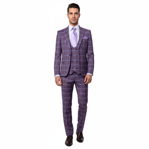 Rossi Man MAX RM1834 Slim Fit 3-Piece Suit β Elegant Purple Formalwear for Men