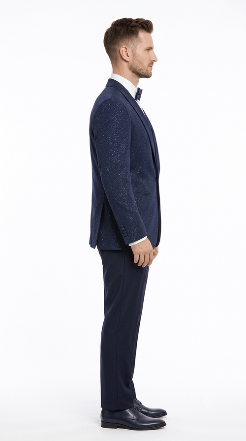 Mens Navy Blue Tuxedo Sparkly Shiny Dinner Jacket + Pants