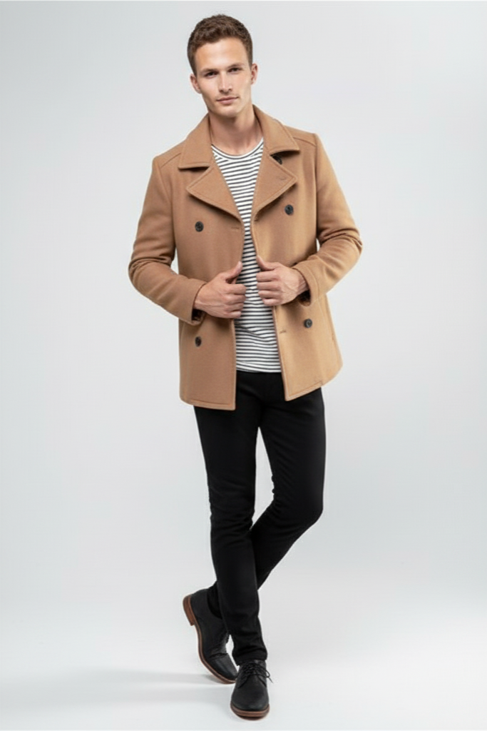 Mens Wool Camel  Peacoat - Coat Size 38