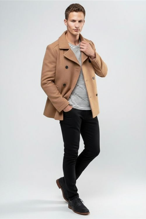 Mens Wool Camel Peacoat