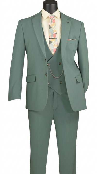 Men’s 3-Piece Modern Fit Super Stretch Suit with Pocket Square and Lapel Pin - Sage