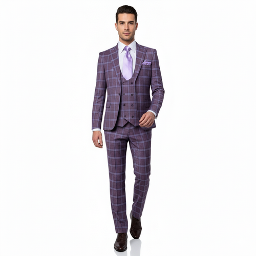 Rossi Man MAX RM1834 Slim Fit 3-Piece Suit β Elegant Purple Formalwear for Men