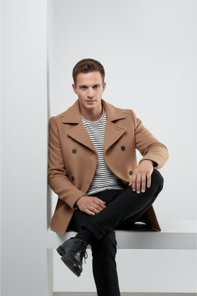 Mens Wool Camel  Peacoat - Coat Size 38