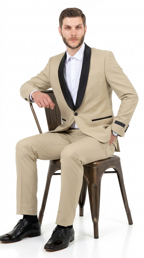 Tan/Black Slim Fit Tuxedo