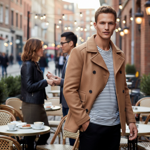 Mens Wool Camel Peacoat