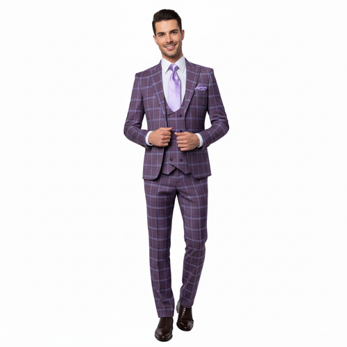 Rossi Man MAX RM1834 Slim Fit 3-Piece Suit β Elegant Purple Formalwear for Men
