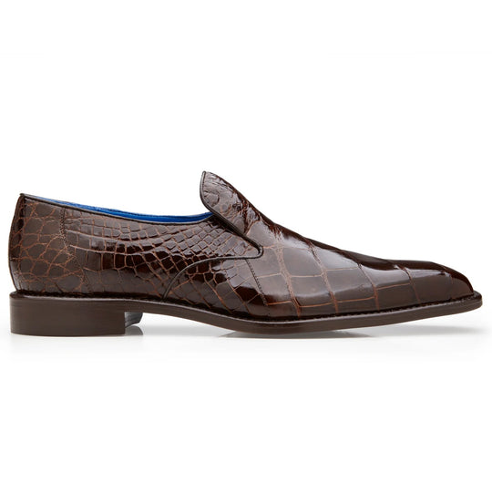 Men's Belvedere Genova Genuine Alligator Slip On Loafer Dress Shoe in Brown - 9-M