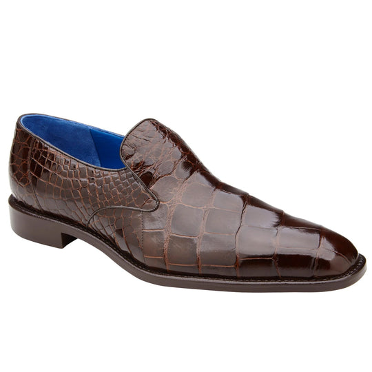 Men's Belvedere Genova Genuine Alligator Slip On Loafer Dress Shoe in Brown - 9-M