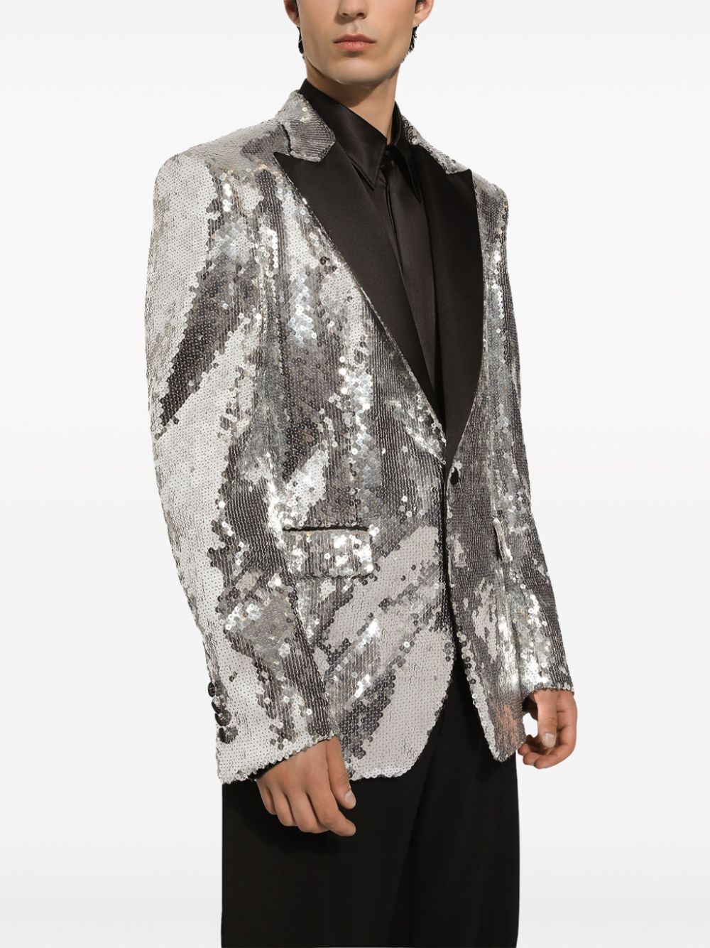 Glitter Tuxedo Dinner Jacket - Sequin Blazer - Sliver Flashy Stage Sport Coat By Alberto Nardoni - Coat Size 38