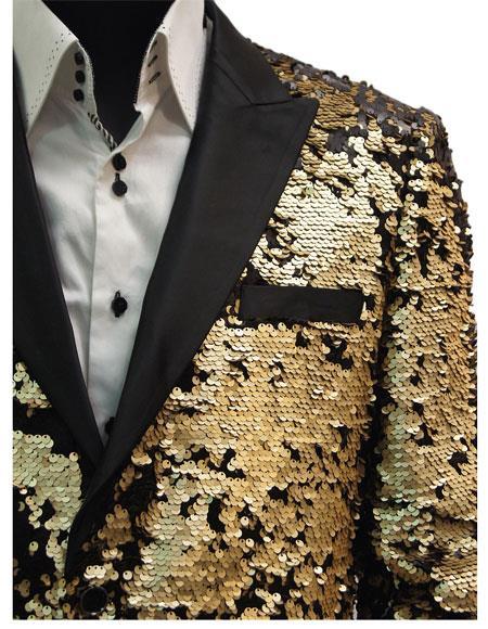 Sequin Tuxedo - Mens Blazer - Gold Dinner Jacket - Shiny Tuxedo Jacket - S