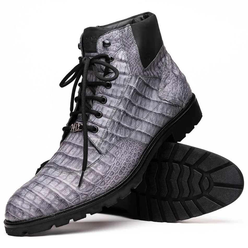Marco Di Milano Leoni Men's Shoes Oil Gray Genuine Caiman Leather Crocodile Rugged Boots - 8