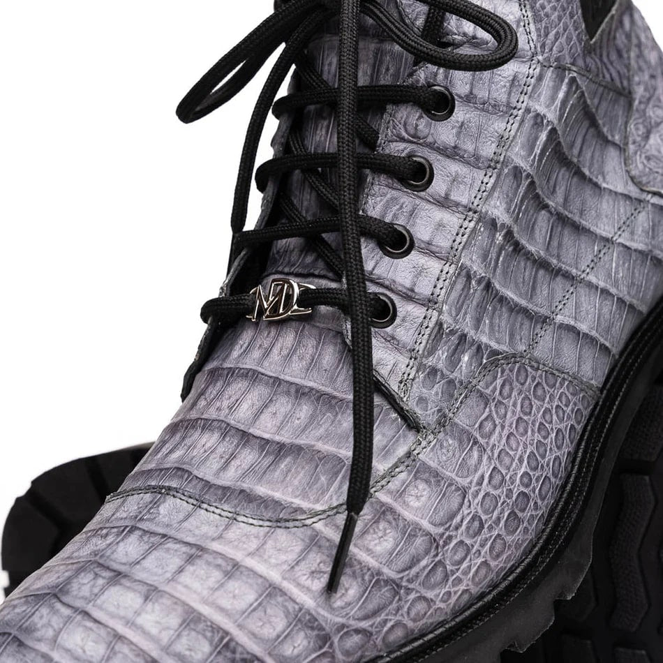 Marco Di Milano Leoni Men's Shoes Oil Gray Genuine Caiman Leather Crocodile Rugged Boots - 8