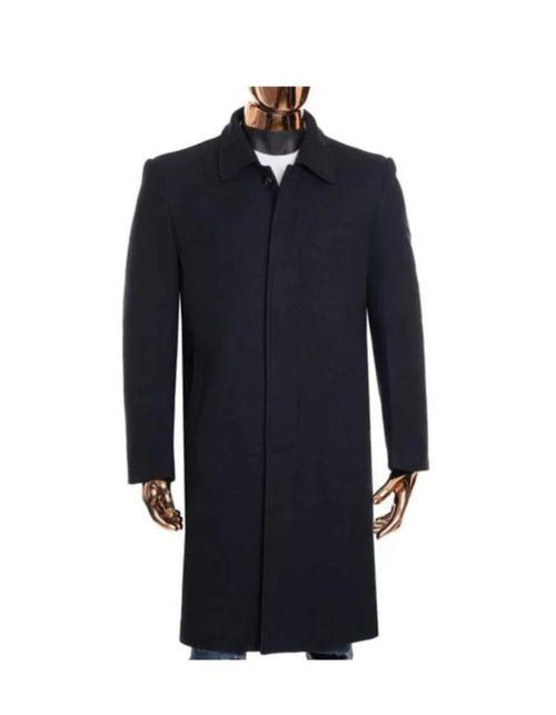 Gray Zip Up Closure Knee Length Collared Wool Coat - Mens Overcoat