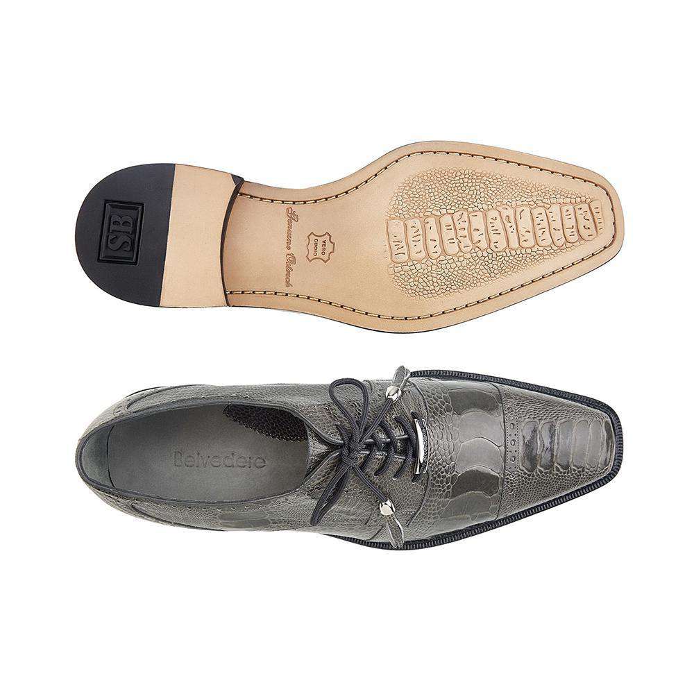 Belvedere Batta Men's Gray Genuine Ostrich Cap Toe Oxfords - 9