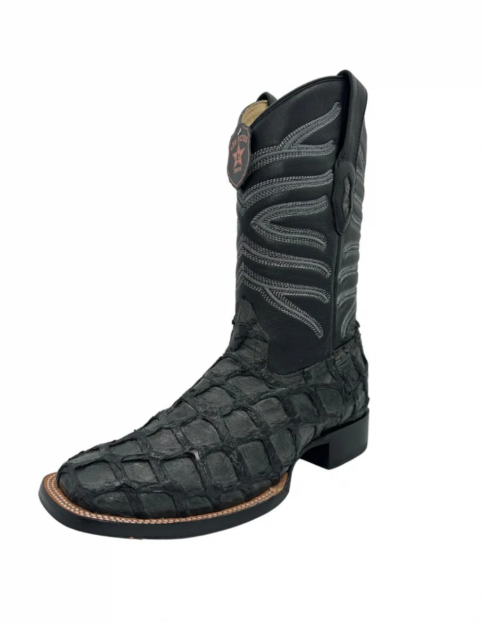 Los Altos Men's Gray Glossy Genuine Pirarucu Wide Square Toe Boot - 6 Standard / D / Medium
