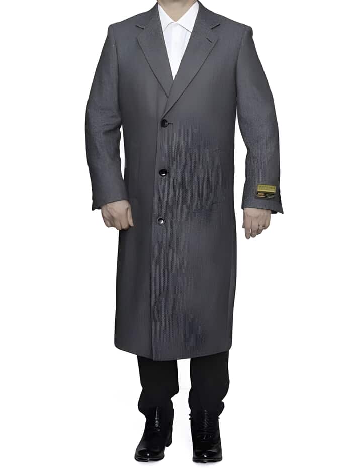 Three Button Full Length Wool Herringbone Ankle length Gray Overcoat ~ Long men's Dress Topcoat - Winter coat - Coat Size 38