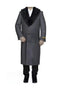 Removable Fur Collar Full Length Wool Dress Ankle length Overcoat In Grey Herringbone