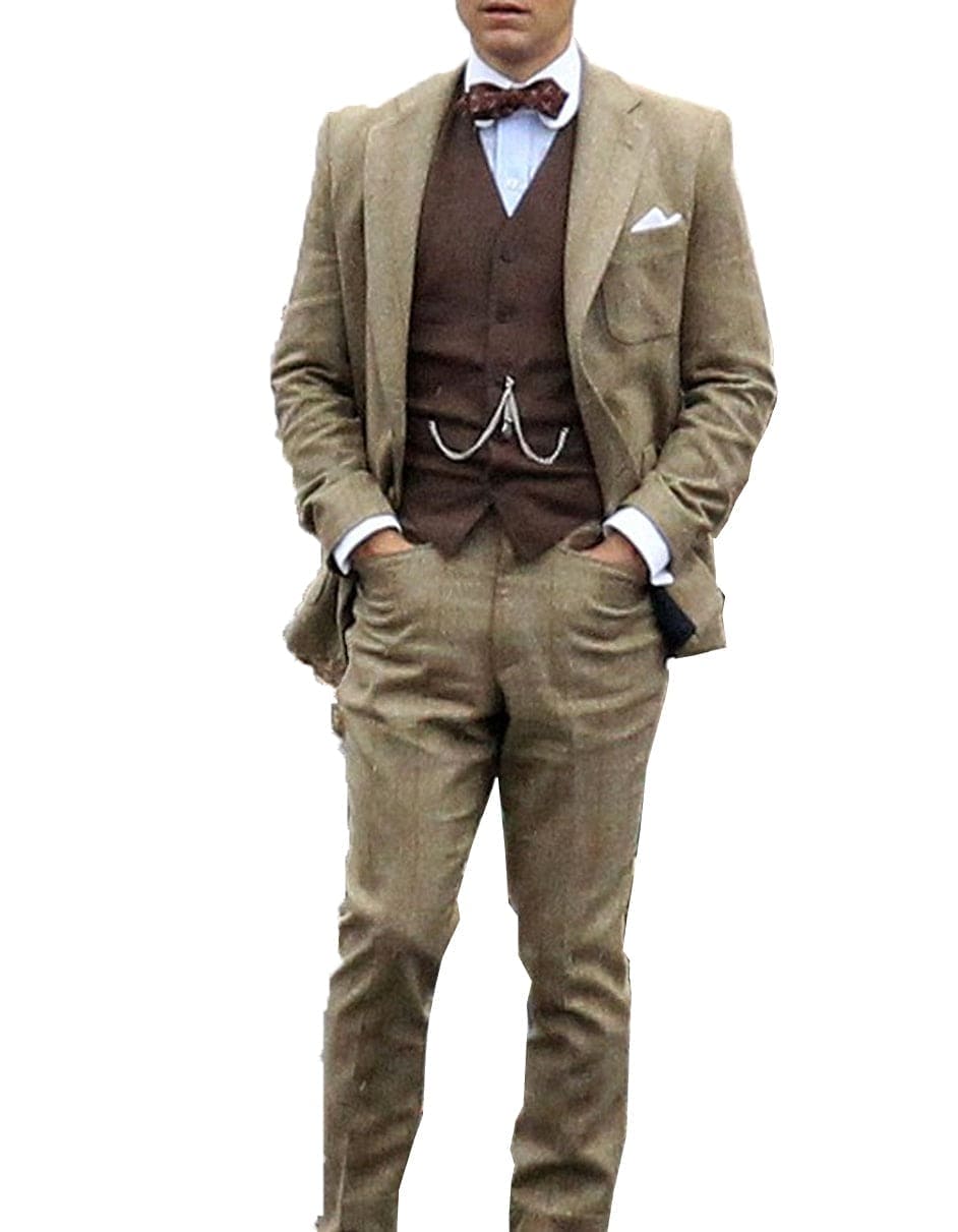 38 Mens Vested Great Gatsby | Leonardo Discaprio Suit in Taupe 38 Mens Vested Great Gatsby | Leonardo Discaprio Suit in Taupe