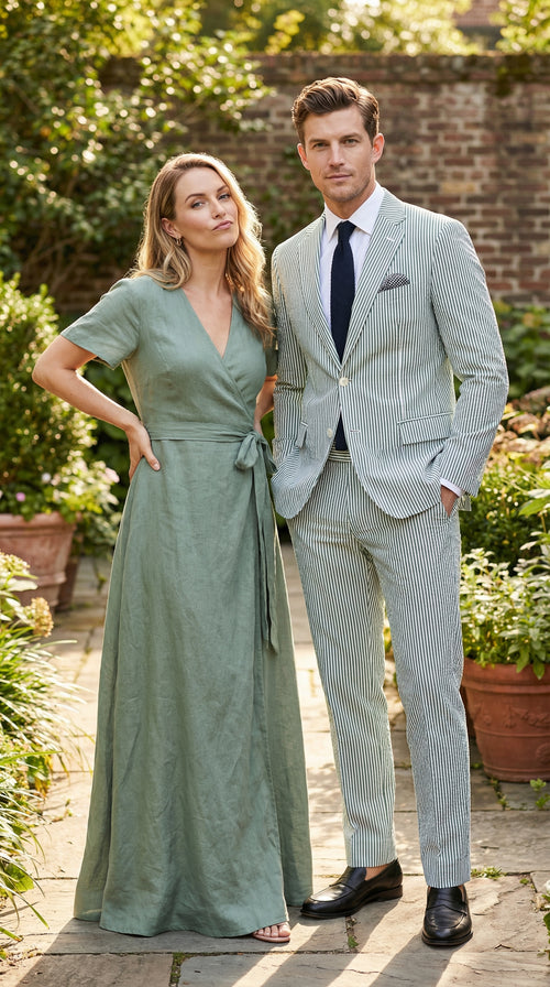 Mens White and Green Seersucker Suit Classic Striped Lightweight Summer Suit for Weddings and Formal Events Cotton Fabric