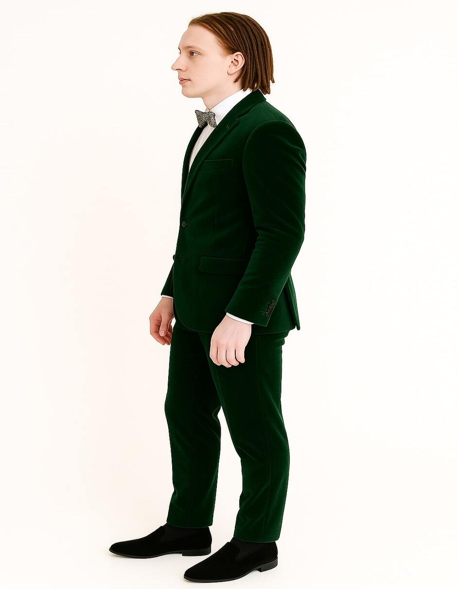 Men’s Emerald Green Velvet Suit – Slim Fit Tuxedo for Weddings, Prom, and Carpet Events - 38 Short Jacket+32 Waist Adjustable 28to34)(Height: 5 4 to5 7 )(Neck 15-16.5)S-M)