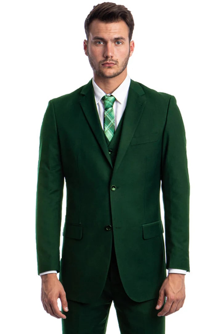 Cheap priced Suit - Men's Vested Two Button Solid Color Wedding & Business Green Suit - 38 Short Jacket+32 Waist Adjustable 28to34)(Height: 5 4 to5 7 )(Neck 15-16.5)S-M)