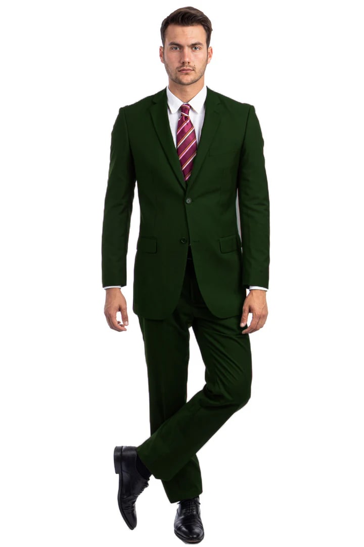 Cheap Priced Suit - Men's Two Button Basic Modern Fit Business Green Suit - 38 Short Jacket+32 Waist Adjustable 28to34)(Height: 5 4 to5 7 )(Neck 15-16.5)S-M)