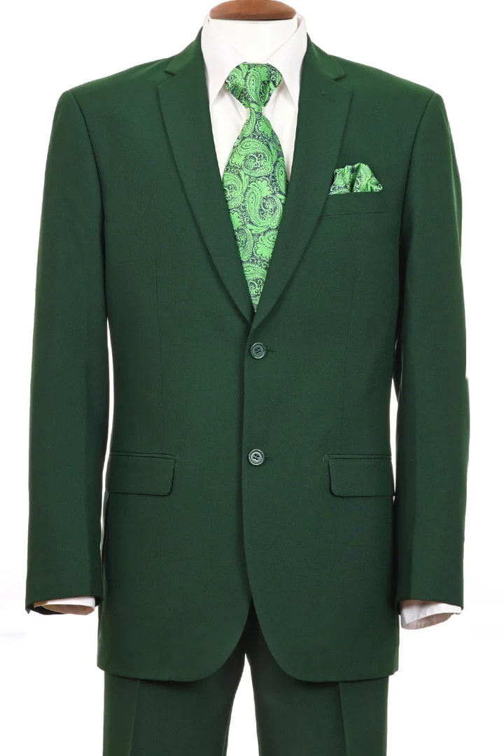 Cheap Priced Suit- Mens 2 Button Classic Fit Basic Poplin Green Suit