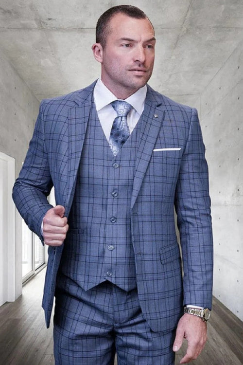 Big and Tall Suits - Notch Lapel Plaid Big and Tall 3 PC Suits