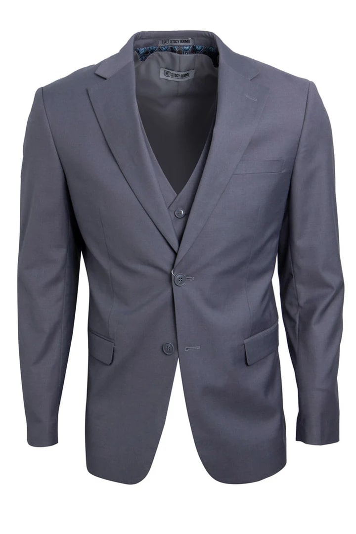 Cheap Priced Suit - Men's Two Button Vested Stacy Adams Basic Grey Suit Grey Prom 2025 Suits - 38 Short Jacket+32 Waist Adjustable 28to34)(Height: 5 4 to5 7 )(Neck 15-16.5)S-M)